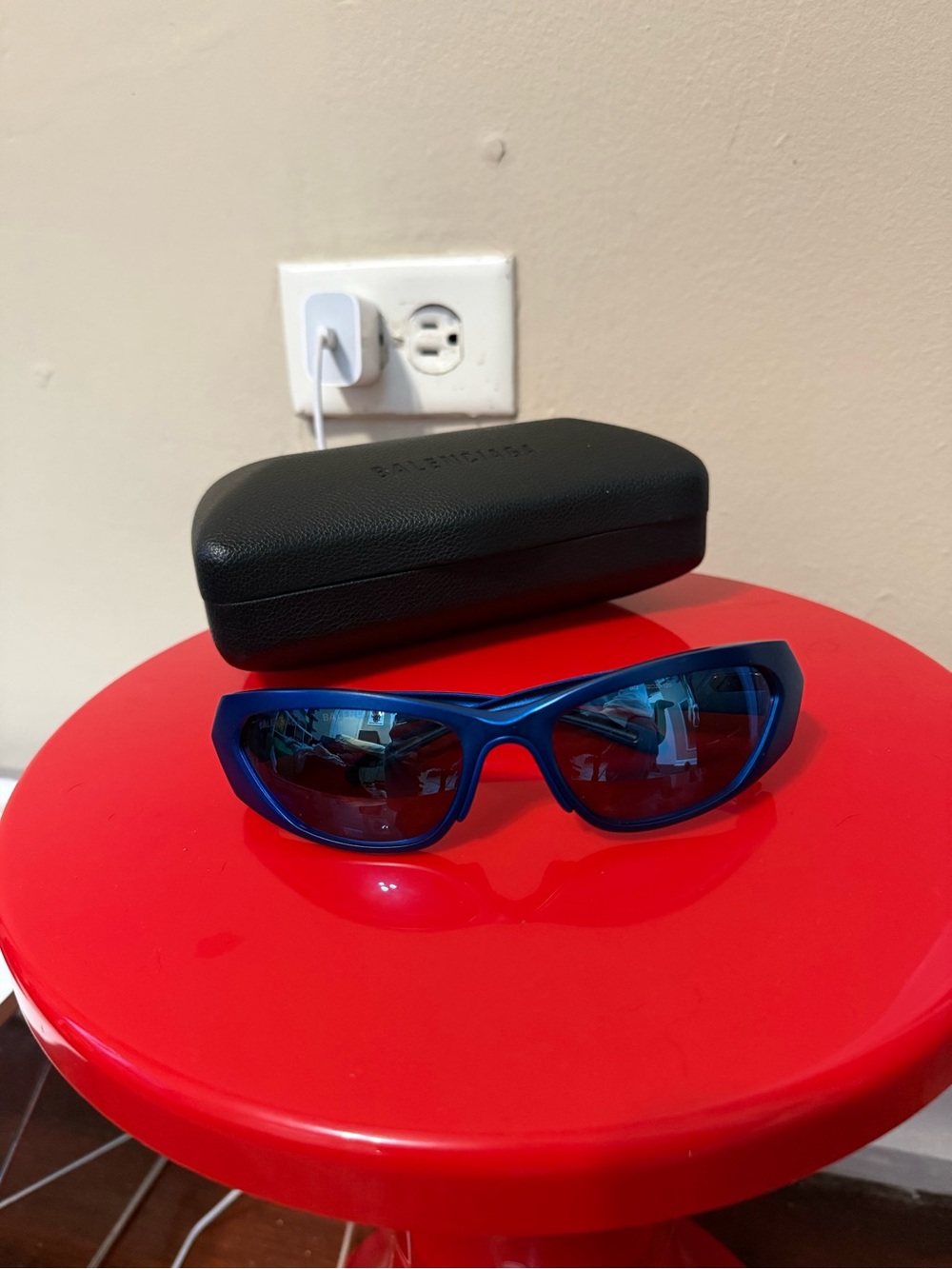 Balenciaga Blue Men's Sport Sunglasses with Mirrored Lenses